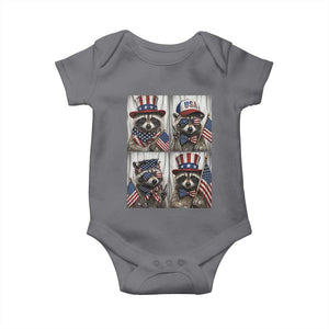 Funny Patriotic Raccoon Selfie Baby Onesie USA Flag Red White And Blue Graphic TS12 Charcoal Print Your Wear