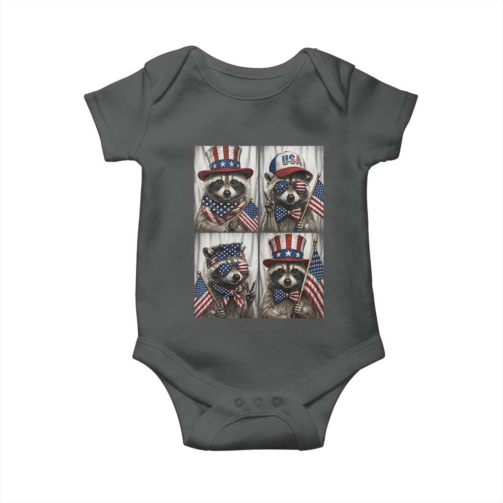 Funny Patriotic Raccoon Selfie Baby Onesie USA Flag Red White And Blue Graphic TS12 Dark Heather Print Your Wear