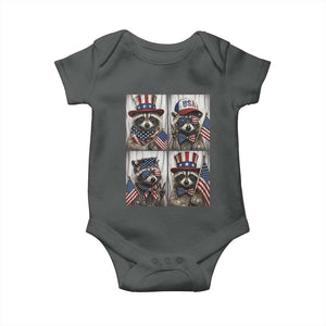 Funny Patriotic Raccoon Selfie Baby Onesie USA Flag Red White And Blue Graphic TS12 Dark Heather Print Your Wear