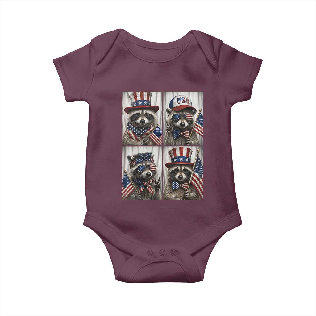 Funny Patriotic Raccoon Selfie Baby Onesie USA Flag Red White And Blue Graphic TS12 Maroon Print Your Wear