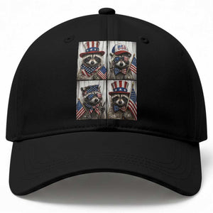 Funny Patriotic Raccoon Selfie Baseball Cap USA Flag Red White And Blue Graphic TS12 Print Your Wear