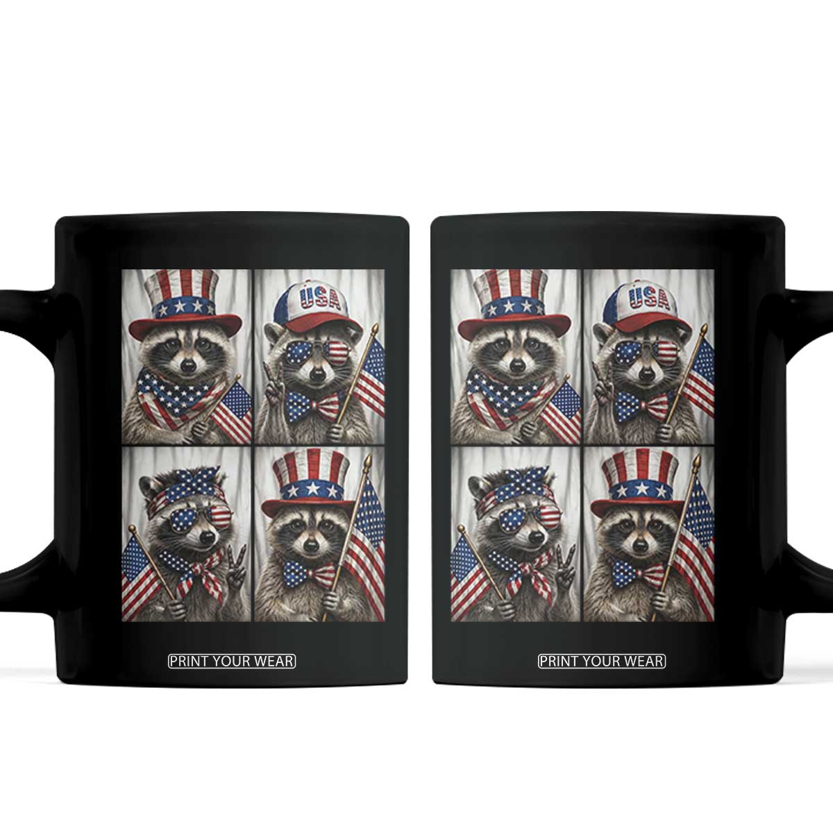 Funny Patriotic Raccoon Selfie Coffee Mug USA Flag Red White And Blue Graphic