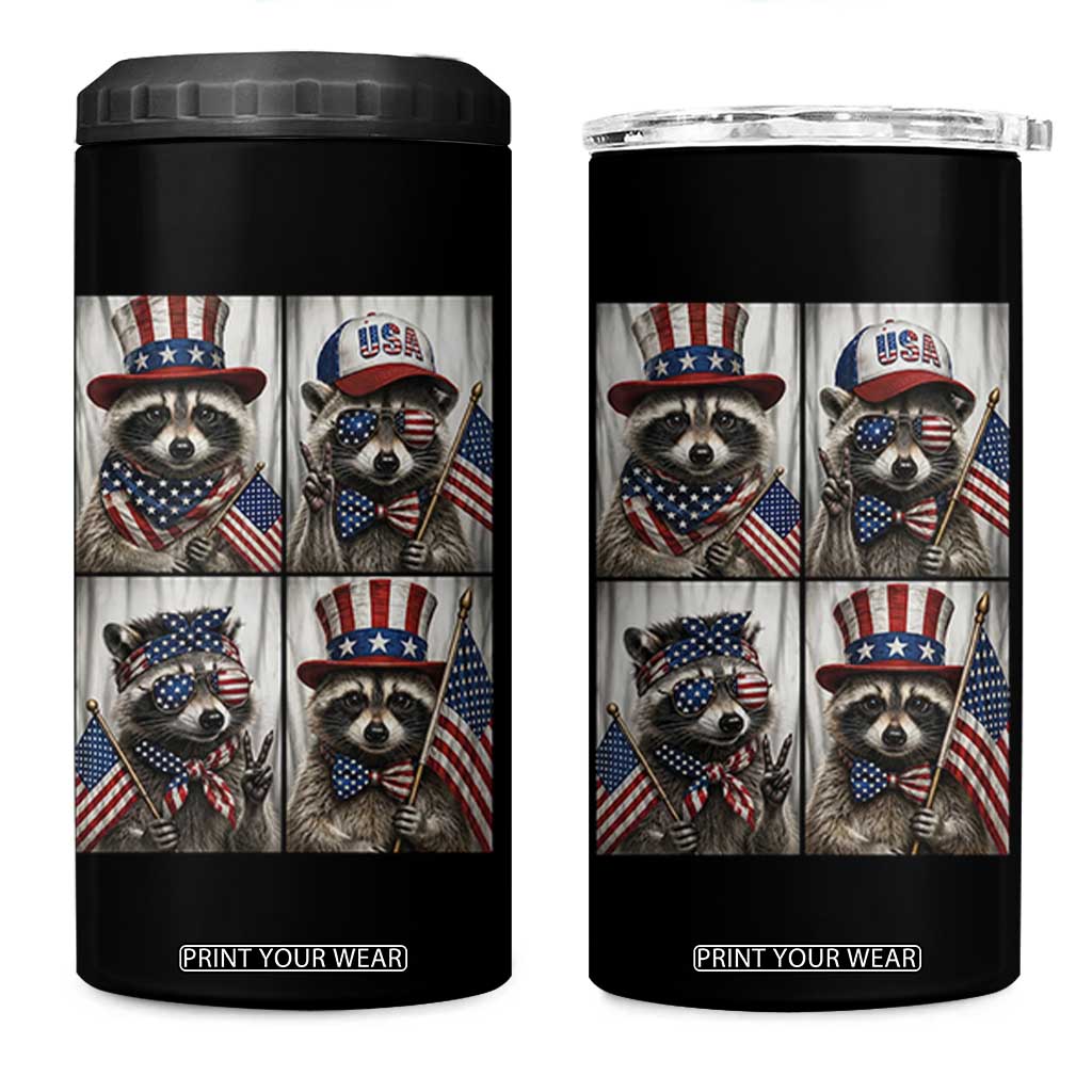 Funny Patriotic Raccoon Selfie 4 in 1 Can Cooler Tumbler USA Flag Red White And Blue Graphic TS12 One Size: 16 oz Black Print Your Wear