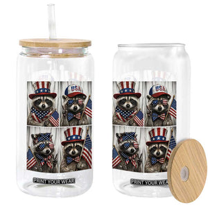 Funny Patriotic Raccoon Selfie Glass Can USA Flag Red White And Blue Graphic TS12 Print Your Wear