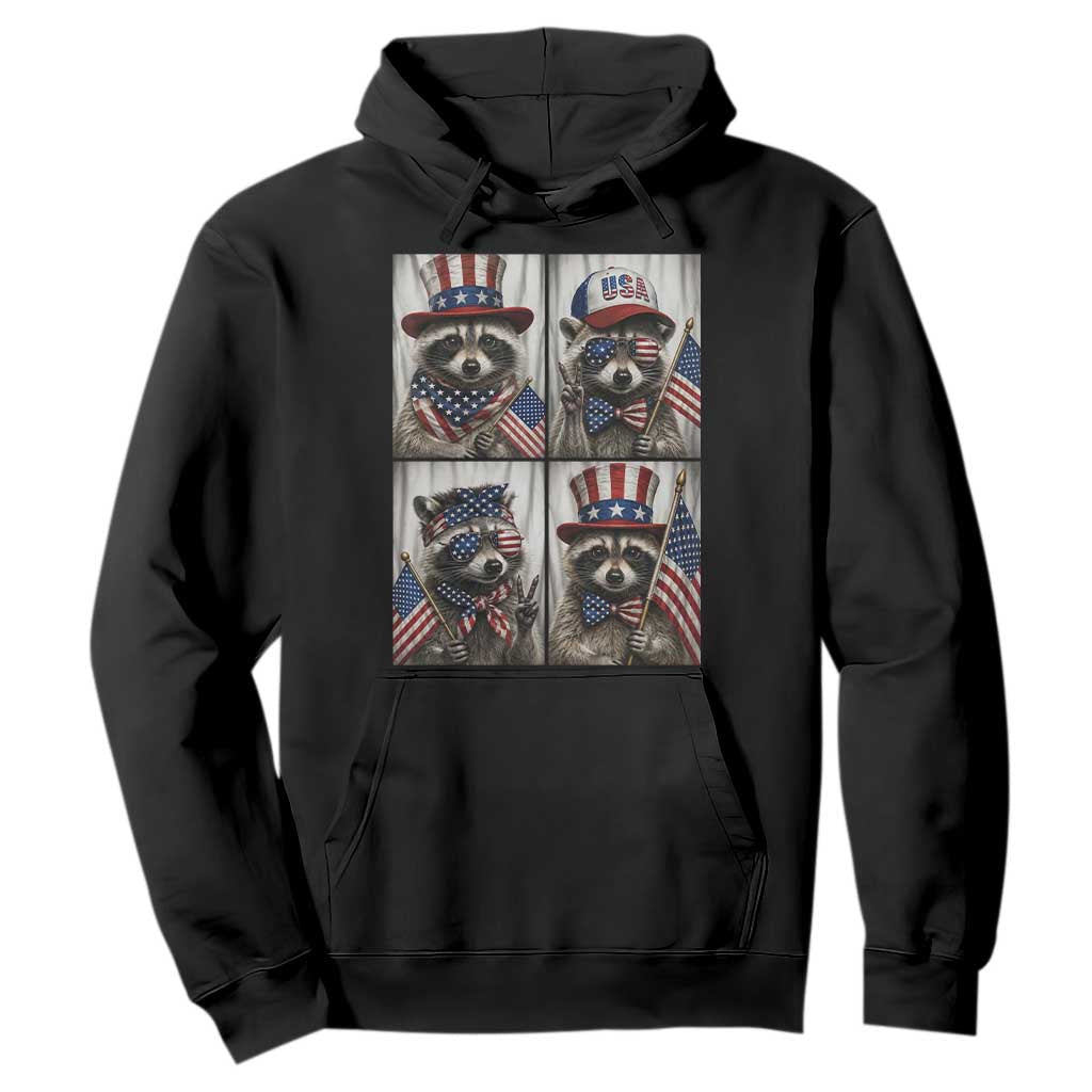 Funny Patriotic Raccoon Selfie Hoodie USA Flag Red White And Blue Graphic