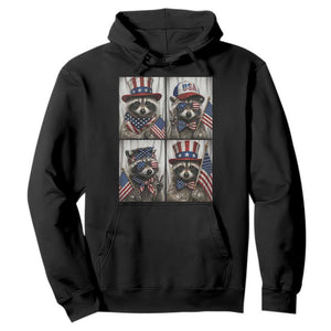 Funny Patriotic Raccoon Selfie Hoodie USA Flag Red White And Blue Graphic