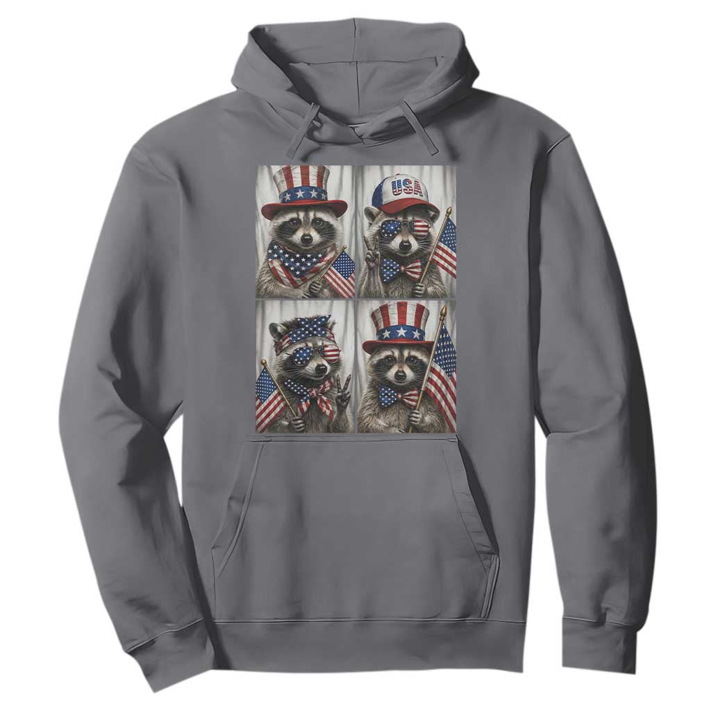 Funny Patriotic Raccoon Selfie Hoodie USA Flag Red White And Blue Graphic