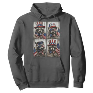 Funny Patriotic Raccoon Selfie Hoodie USA Flag Red White And Blue Graphic