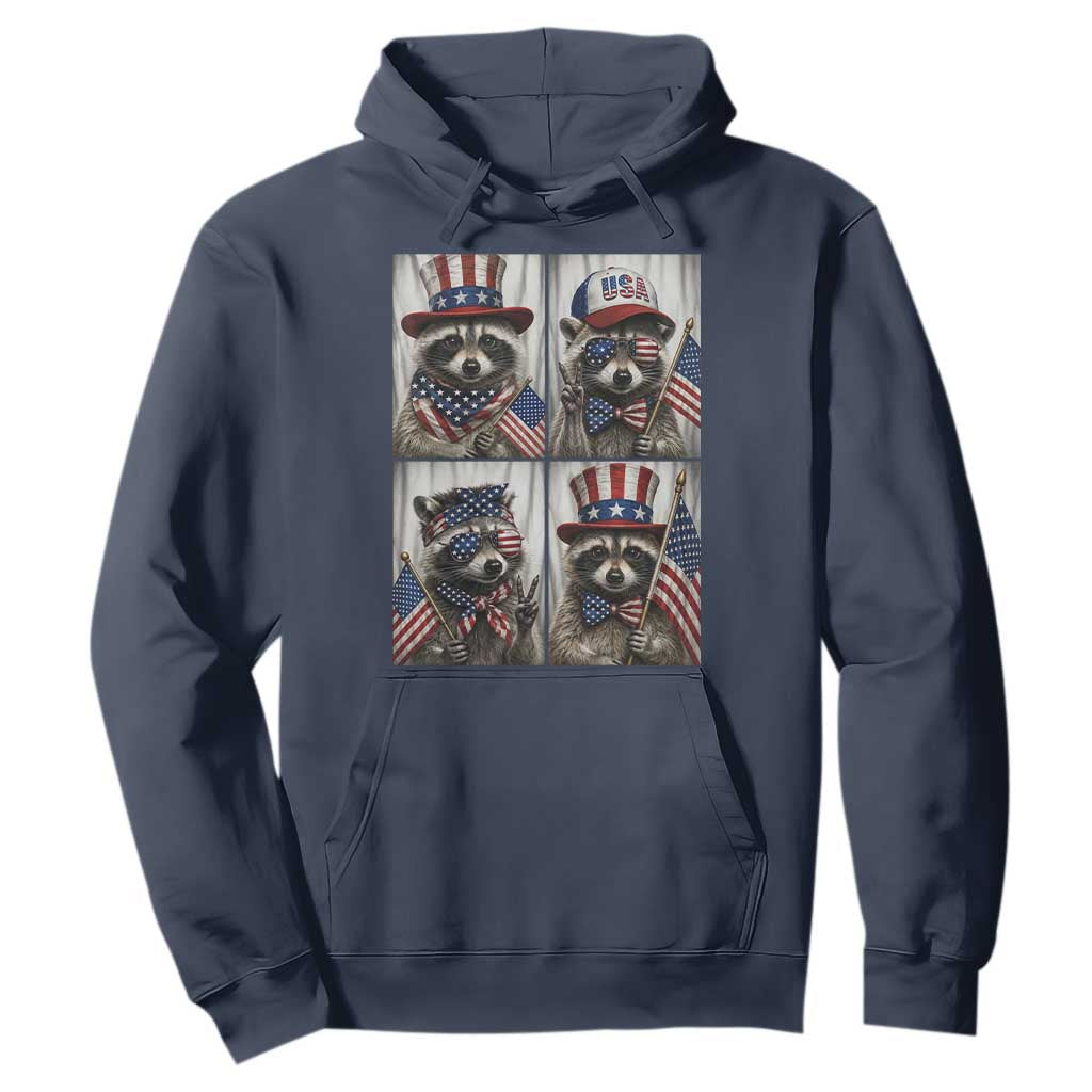 Funny Patriotic Raccoon Selfie Hoodie USA Flag Red White And Blue Graphic