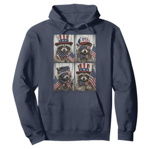 Funny Patriotic Raccoon Selfie Hoodie USA Flag Red White And Blue Graphic