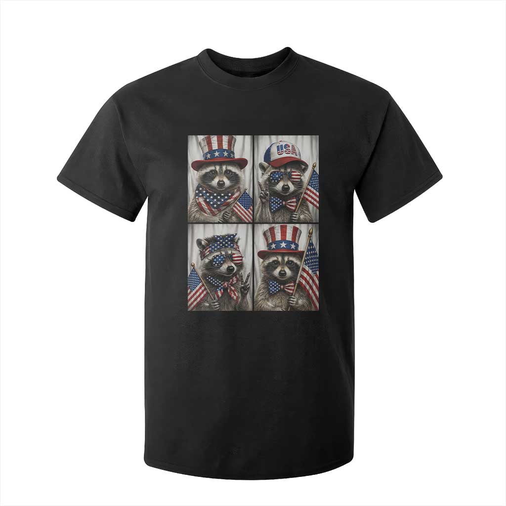 Funny Patriotic Raccoon Selfie T Shirt For Kid USA Flag Red White And Blue Graphic