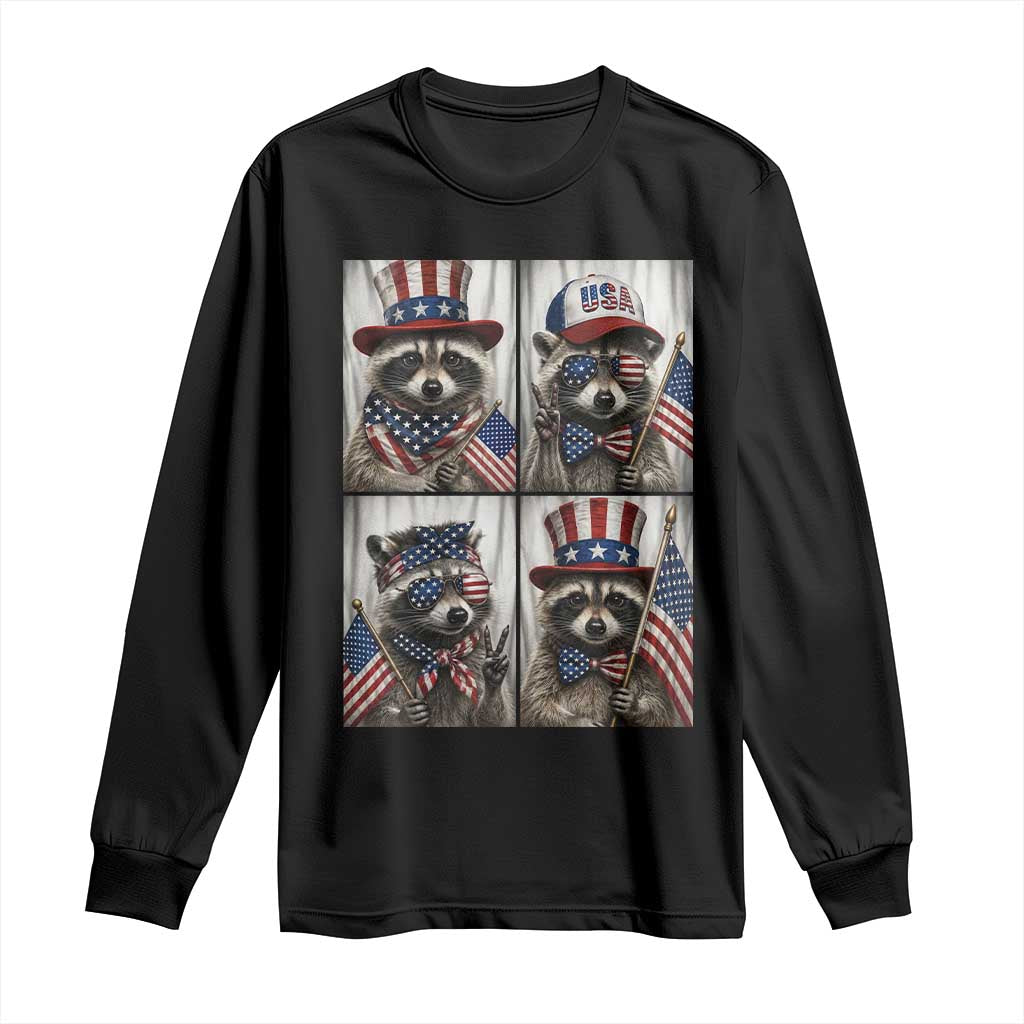 Funny Patriotic Raccoon Selfie Long Sleeve Shirt USA Flag Red White And Blue Graphic