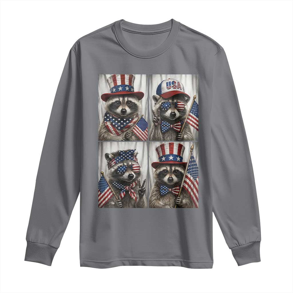 Funny Patriotic Raccoon Selfie Long Sleeve Shirt USA Flag Red White And Blue Graphic