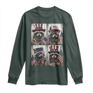 Funny Patriotic Raccoon Selfie Long Sleeve Shirt USA Flag Red White And Blue Graphic