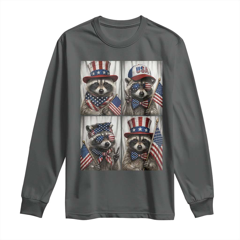 Funny Patriotic Raccoon Selfie Long Sleeve Shirt USA Flag Red White And Blue Graphic