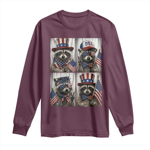 Funny Patriotic Raccoon Selfie Long Sleeve Shirt USA Flag Red White And Blue Graphic