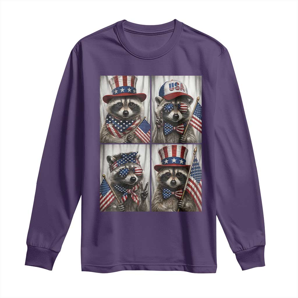 Funny Patriotic Raccoon Selfie Long Sleeve Shirt USA Flag Red White And Blue Graphic