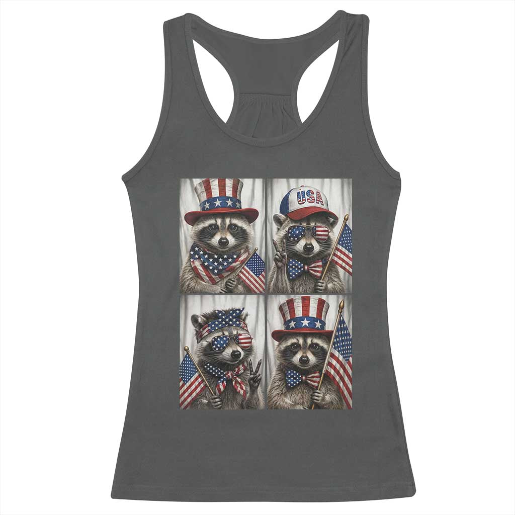 Funny Patriotic Raccoon Selfie Racerback Tank Top USA Flag Red White And Blue Graphic TS12 Dark Heather Print Your Wear