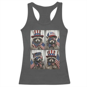 Funny Patriotic Raccoon Selfie Racerback Tank Top USA Flag Red White And Blue Graphic TS12 Dark Heather Print Your Wear