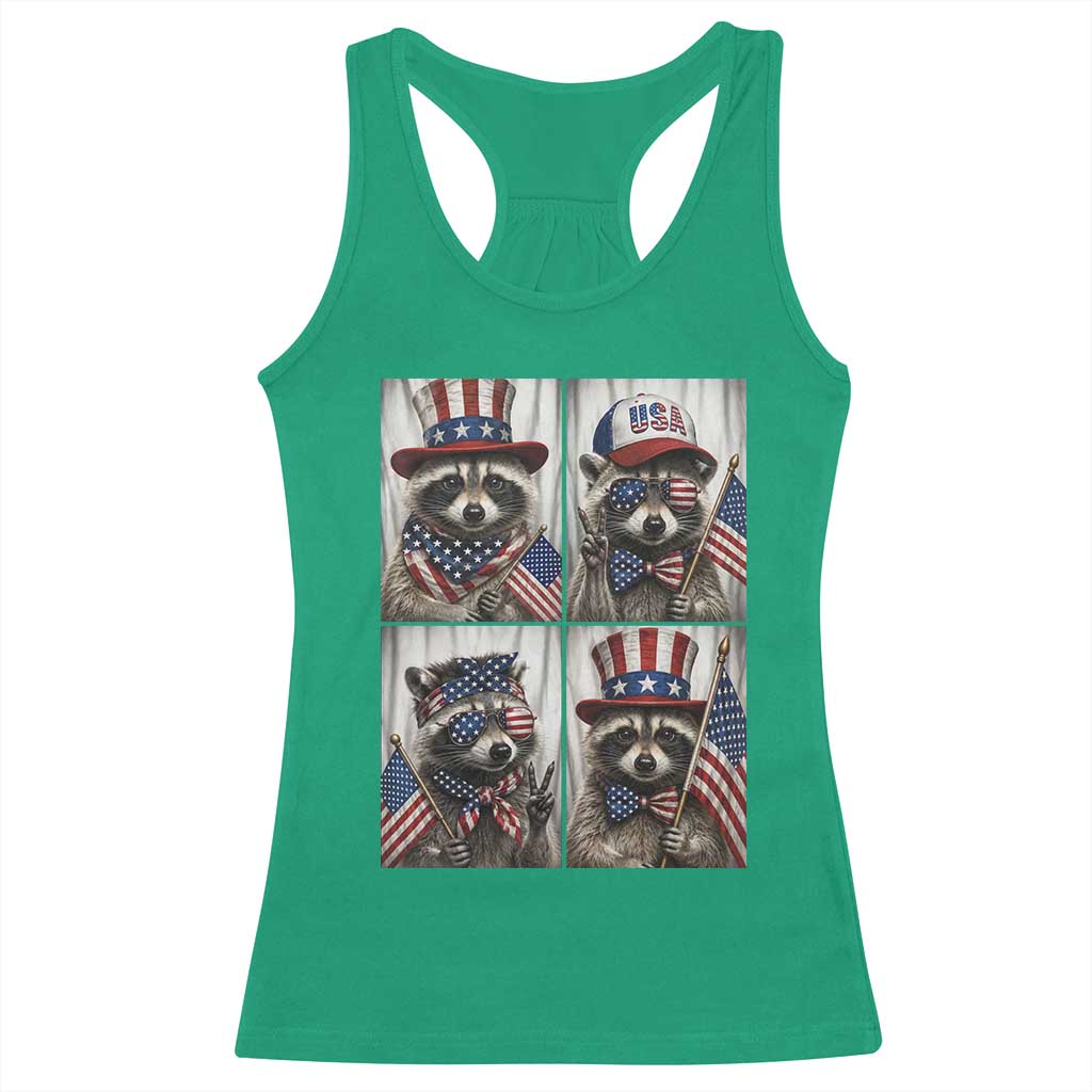 Funny Patriotic Raccoon Selfie Racerback Tank Top USA Flag Red White And Blue Graphic TS12 Irish Green Print Your Wear