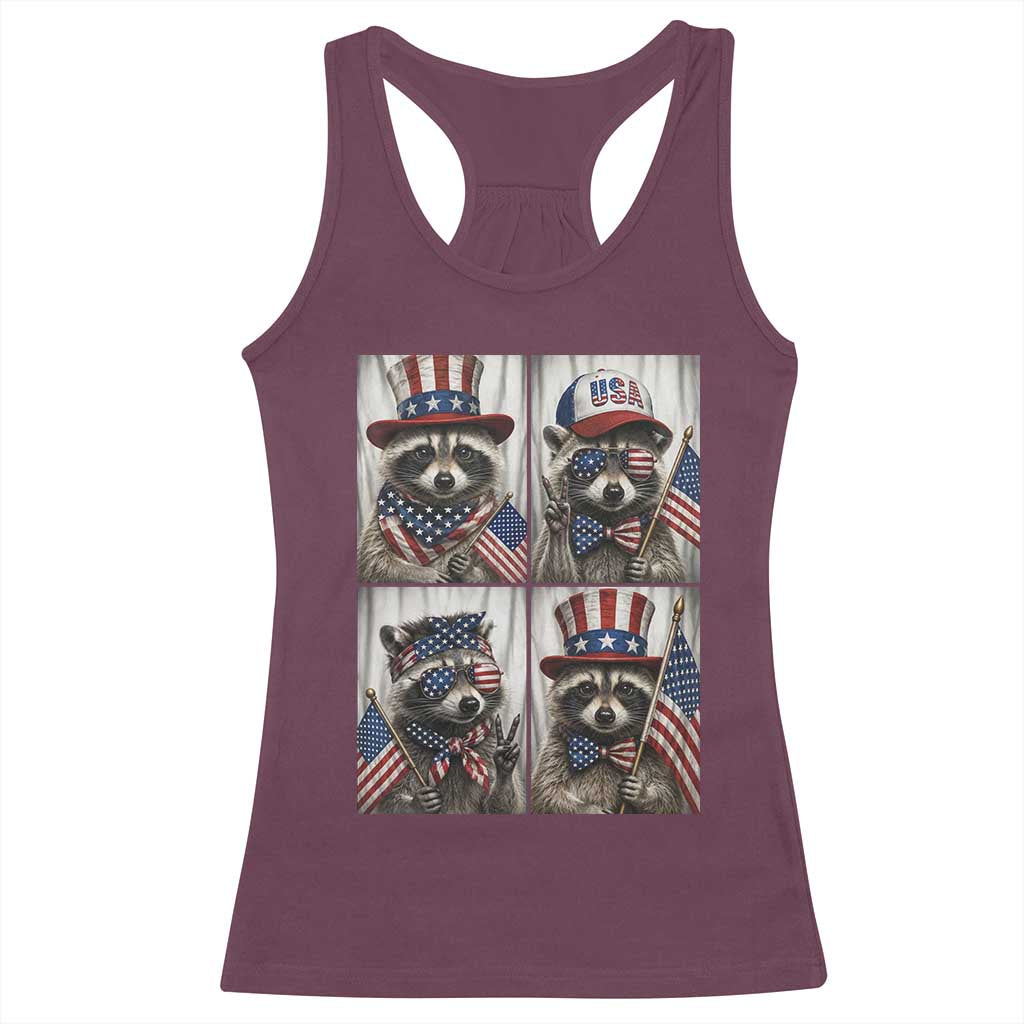 Funny Patriotic Raccoon Selfie Racerback Tank Top USA Flag Red White And Blue Graphic TS12 Maroon Print Your Wear