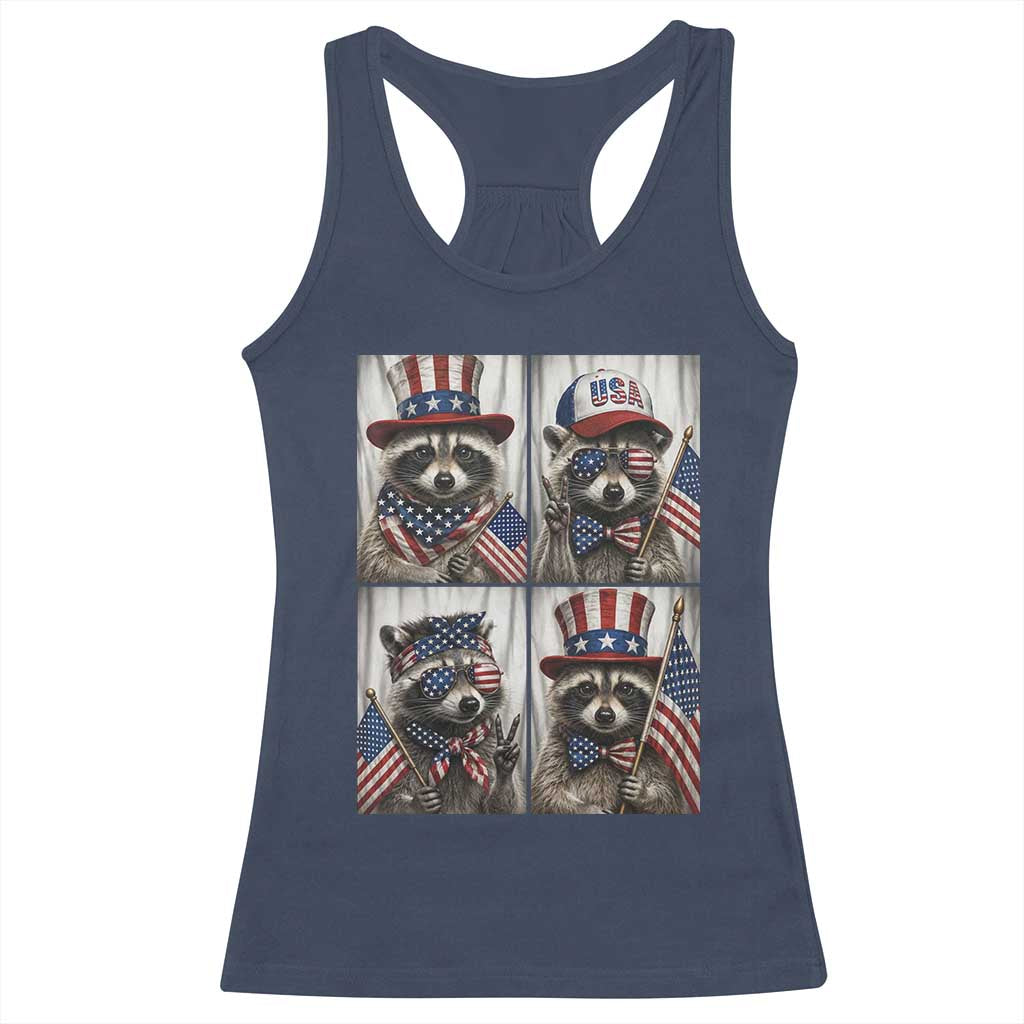 Funny Patriotic Raccoon Selfie Racerback Tank Top USA Flag Red White And Blue Graphic TS12 Navy Print Your Wear