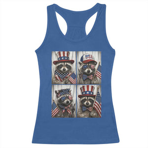 Funny Patriotic Raccoon Selfie Racerback Tank Top USA Flag Red White And Blue Graphic TS12 Royal Blue Print Your Wear