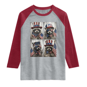 Funny Patriotic Raccoon Selfie Raglan Shirt USA Flag Red White And Blue Graphic TS12 Heather Gray Heather Red Print Your Wear