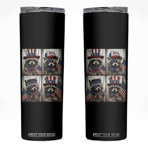 Funny Patriotic Raccoon Selfie Skinny Tumbler USA Flag Red White And Blue Graphic TS12 Black Print Your Wear