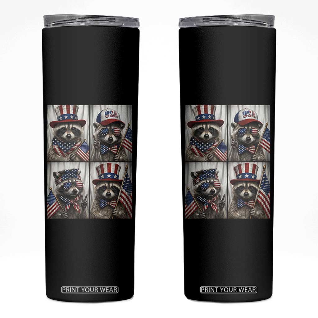 Funny Patriotic Raccoon Selfie Skinny Tumbler USA Flag Red White And Blue Graphic