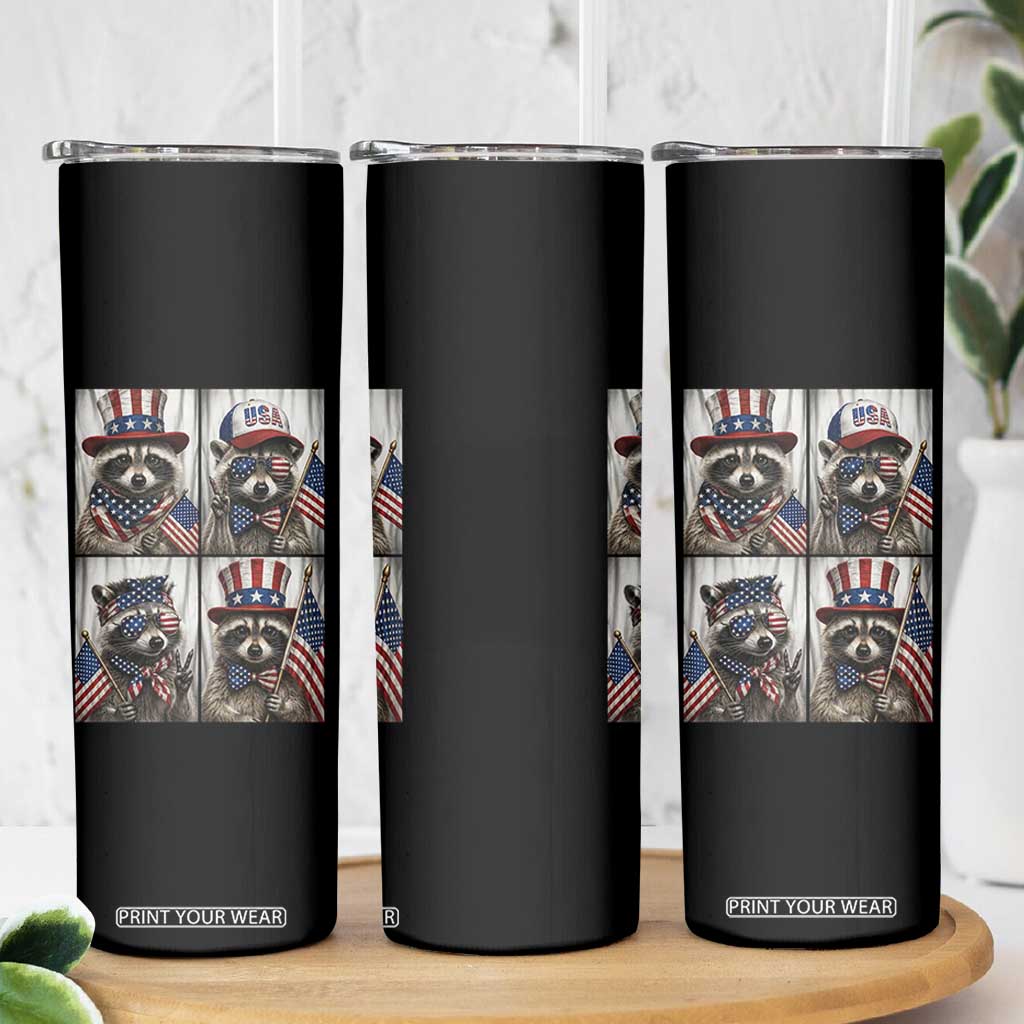 Funny Patriotic Raccoon Selfie Skinny Tumbler USA Flag Red White And Blue Graphic TS12 Print Your Wear