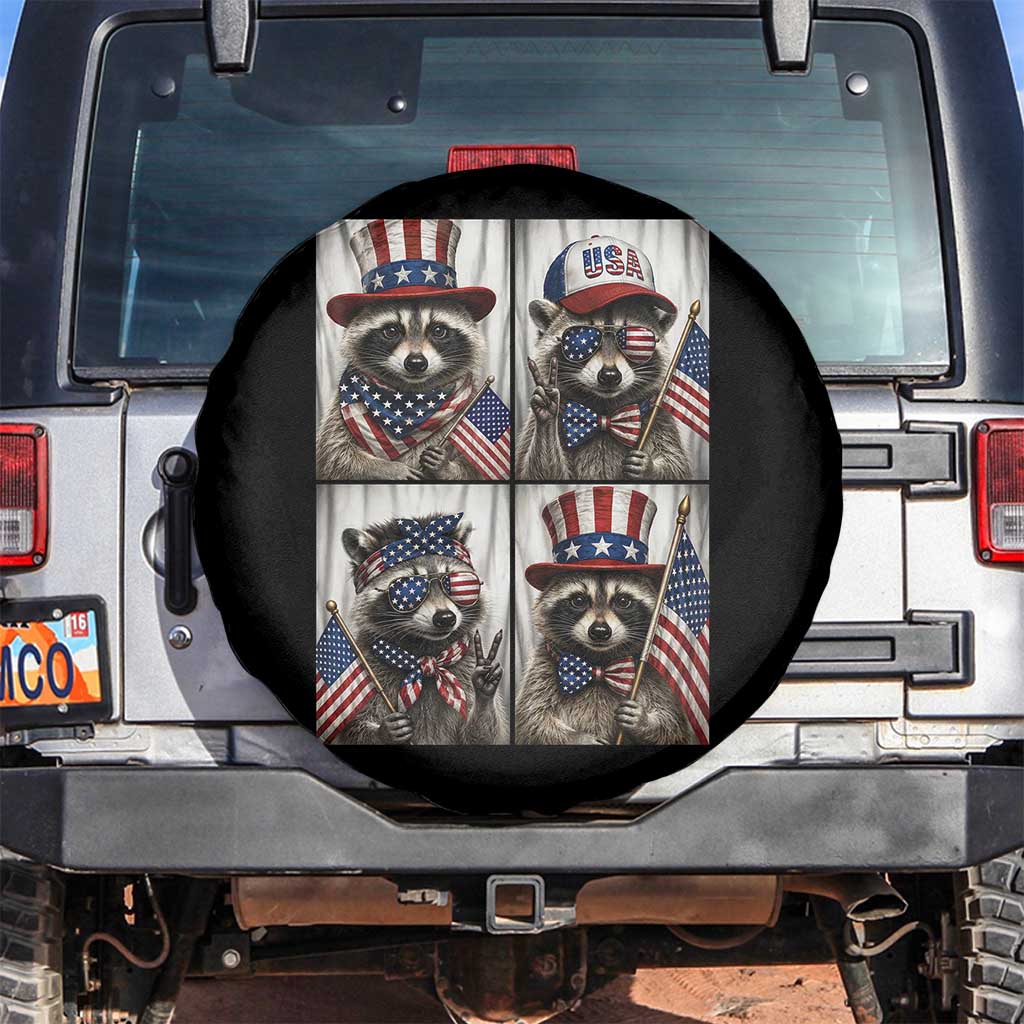 Funny Patriotic Raccoon Selfie Spare Tire Cover USA Flag Red White And Blue Graphic TS12 No hole Black Print Your Wear