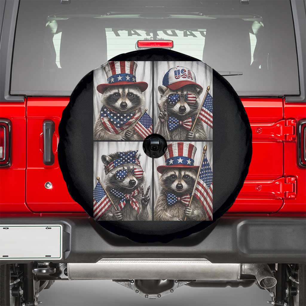 Funny Patriotic Raccoon Selfie Spare Tire Cover USA Flag Red White And Blue Graphic TS12 Black Print Your Wear