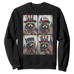 Funny Patriotic Raccoon Selfie Sweatshirt USA Flag Red White And Blue Graphic