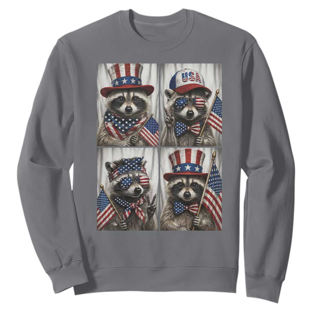 Funny Patriotic Raccoon Selfie Sweatshirt USA Flag Red White And Blue Graphic