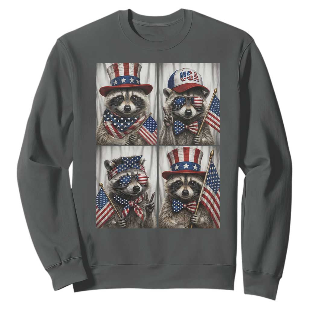 Funny Patriotic Raccoon Selfie Sweatshirt USA Flag Red White And Blue Graphic