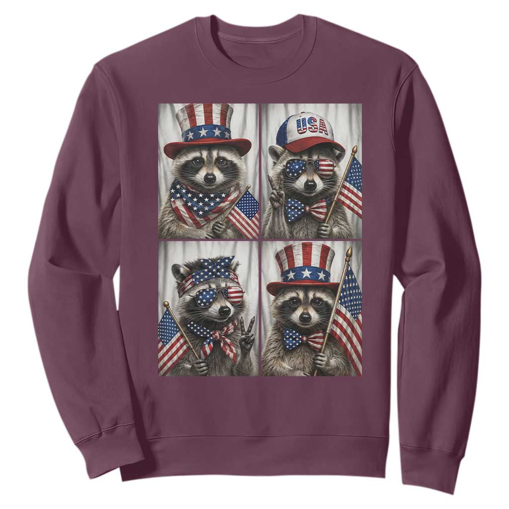 Funny Patriotic Raccoon Selfie Sweatshirt USA Flag Red White And Blue Graphic