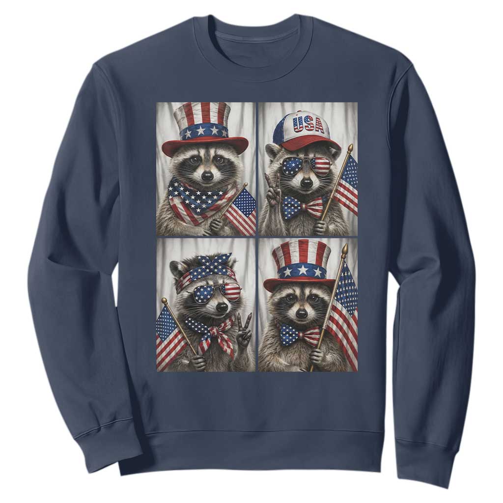 Funny Patriotic Raccoon Selfie Sweatshirt USA Flag Red White And Blue Graphic