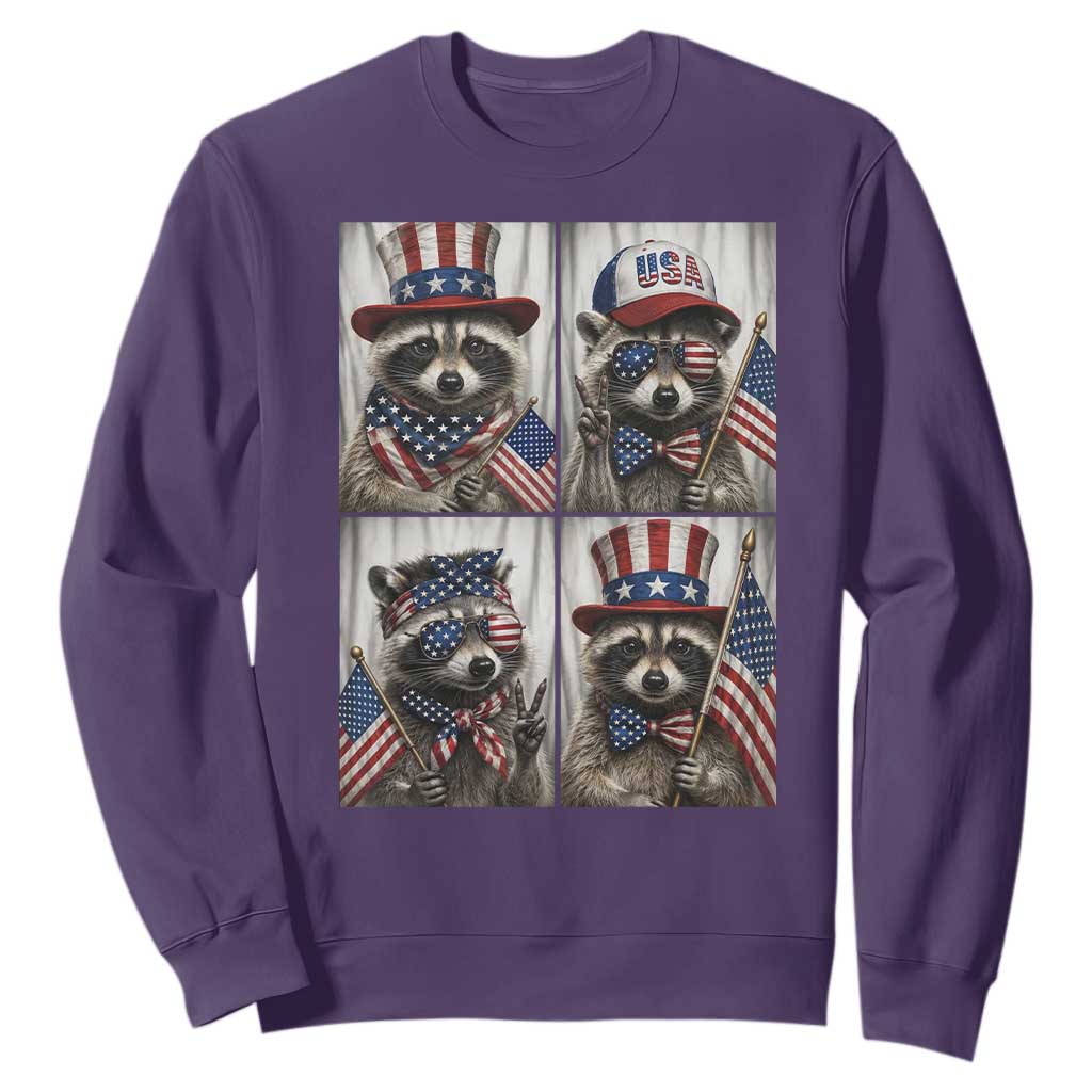 Funny Patriotic Raccoon Selfie Sweatshirt USA Flag Red White And Blue Graphic