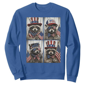 Funny Patriotic Raccoon Selfie Sweatshirt USA Flag Red White And Blue Graphic