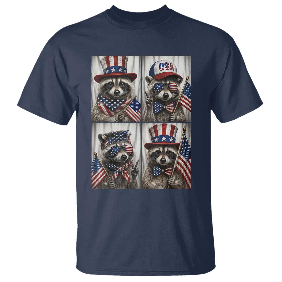 Funny Patriotic Raccoon Selfie T Shirt USA Flag Red White And Blue Graphic TS12 Navy Print Your Wear