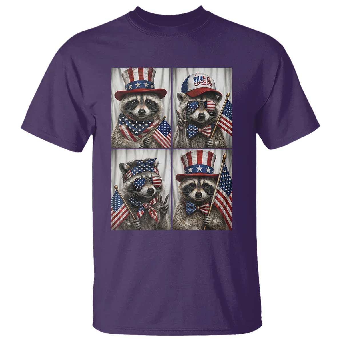 Funny Patriotic Raccoon Selfie T Shirt USA Flag Red White And Blue Graphic TS12 Purple Print Your Wear