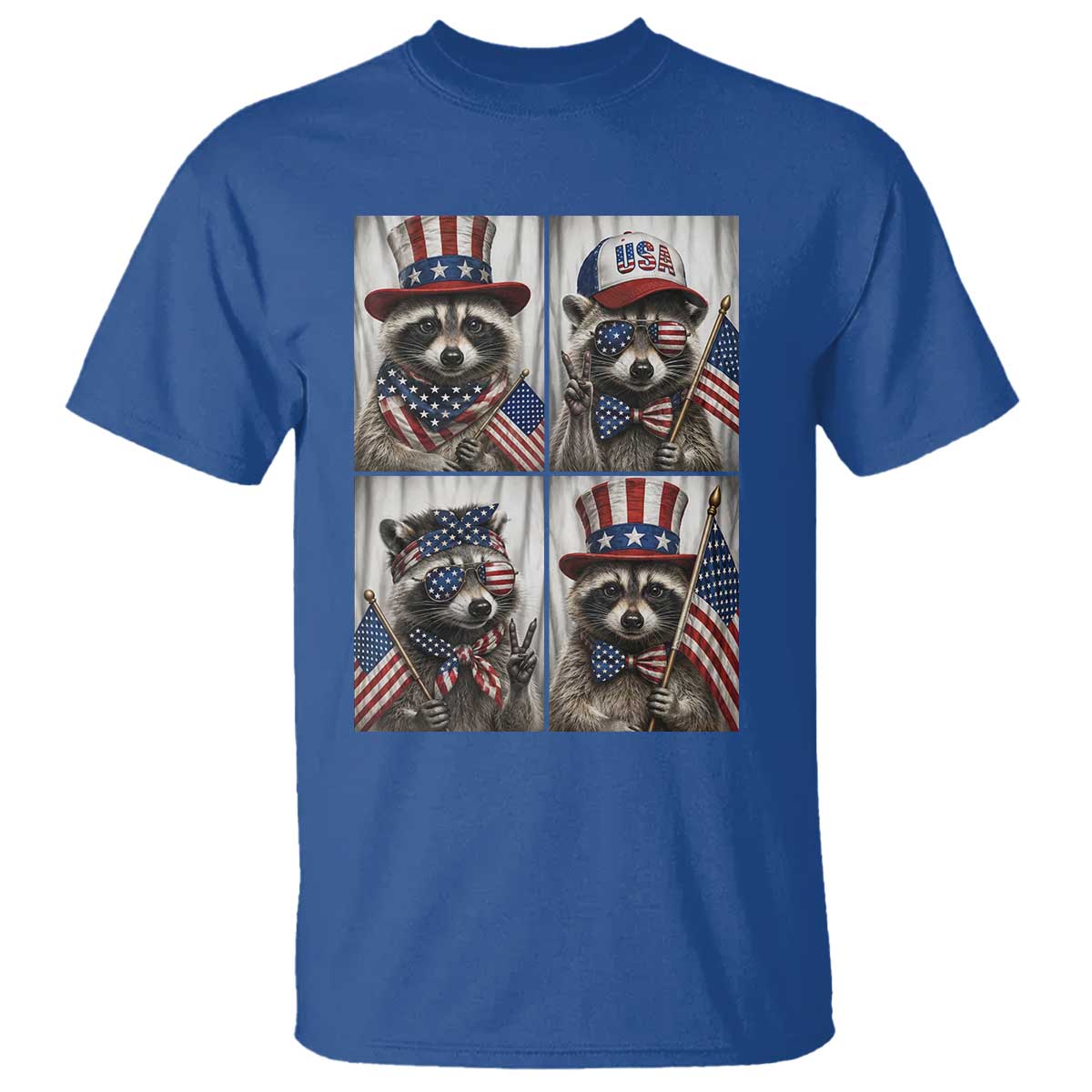 Funny Patriotic Raccoon Selfie T Shirt USA Flag Red White And Blue Graphic TS12 Royal Blue Print Your Wear