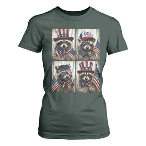 Funny Patriotic Raccoon Selfie T Shirt For Women USA Flag Red White And Blue Graphic TS12 Dark Forest Green Print Your Wear
