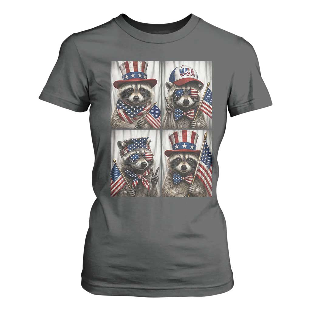 Funny Patriotic Raccoon Selfie T Shirt For Women USA Flag Red White And Blue Graphic TS12 Dark Heather Print Your Wear
