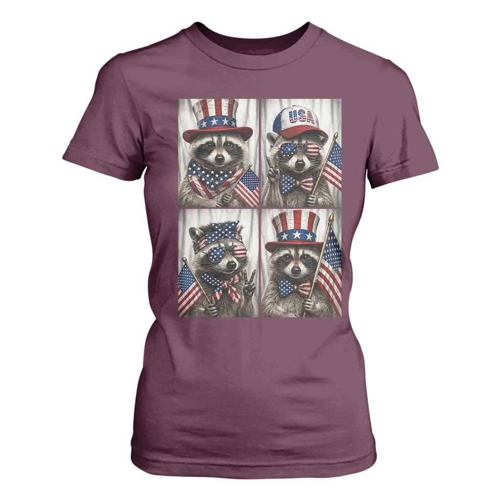 Funny Patriotic Raccoon Selfie T Shirt For Women USA Flag Red White And Blue Graphic TS12 Maroon Print Your Wear