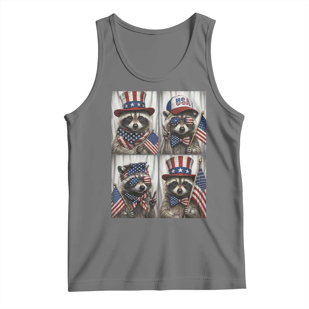 Funny Patriotic Raccoon Selfie Tank Top USA Flag Red White And Blue Graphic TS12 Black Heather Print Your Wear