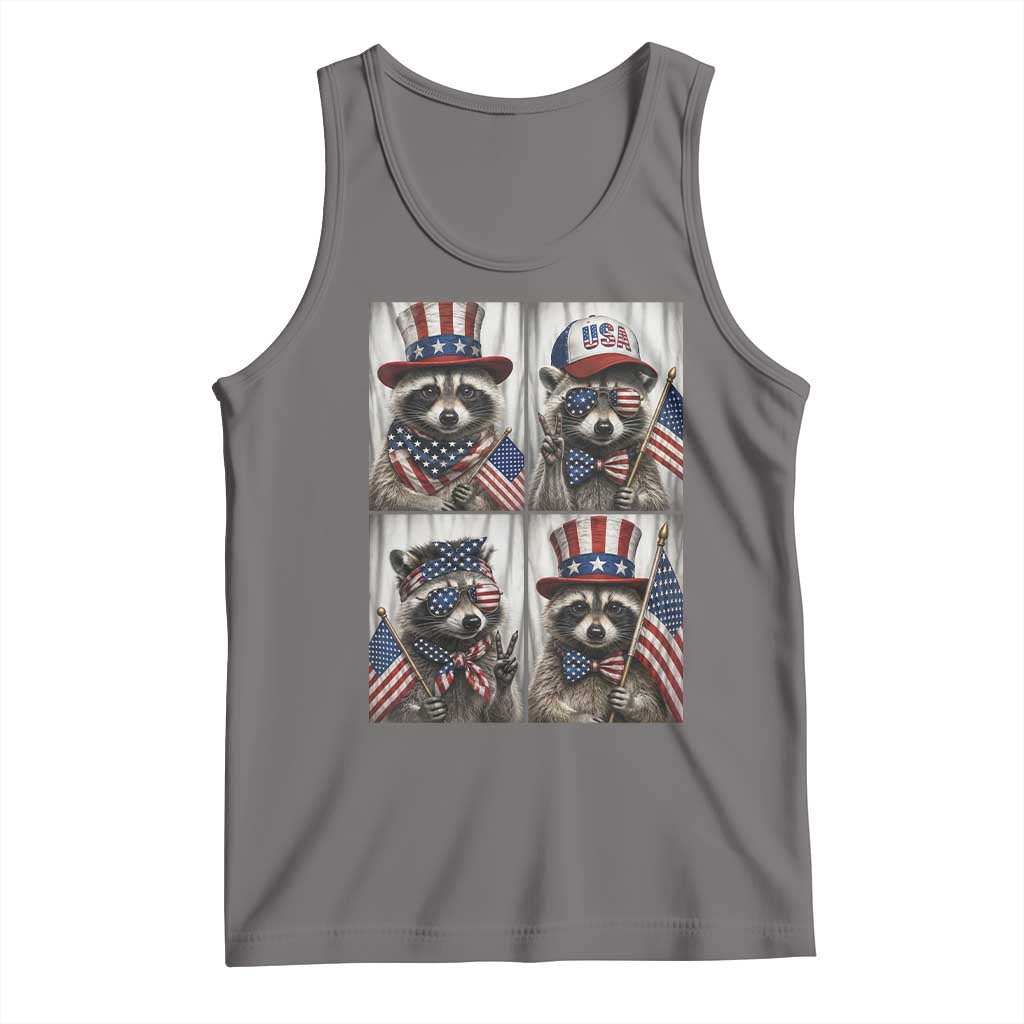 Funny Patriotic Raccoon Selfie Tank Top USA Flag Red White And Blue Graphic TS12 Deep Heather Print Your Wear
