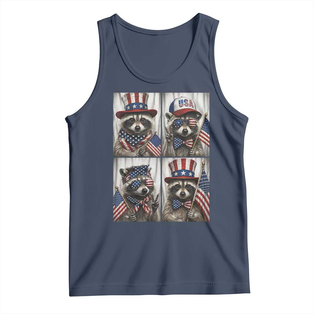 Funny Patriotic Raccoon Selfie Tank Top USA Flag Red White And Blue Graphic TS12 Navy Print Your Wear