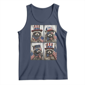 Funny Patriotic Raccoon Selfie Tank Top USA Flag Red White And Blue Graphic TS12 Navy Print Your Wear